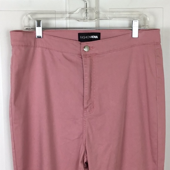 Fashion Nova Pink Flare Jeans Plus size 2X Distressed Extreme Bell Bottom NWT - Picture 7 of 11